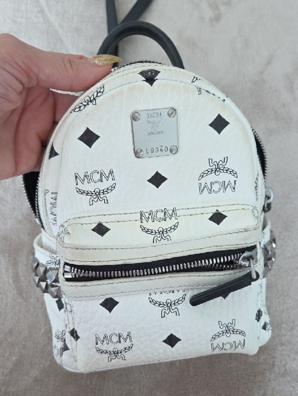 MCM White Mini Logo Backpack with Black Accents - Picture 2 of 7